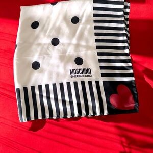 MOSCHINO SILK SQUARE 24 x 24 inch Italian Silk Polka Dots & Hearts Scarf